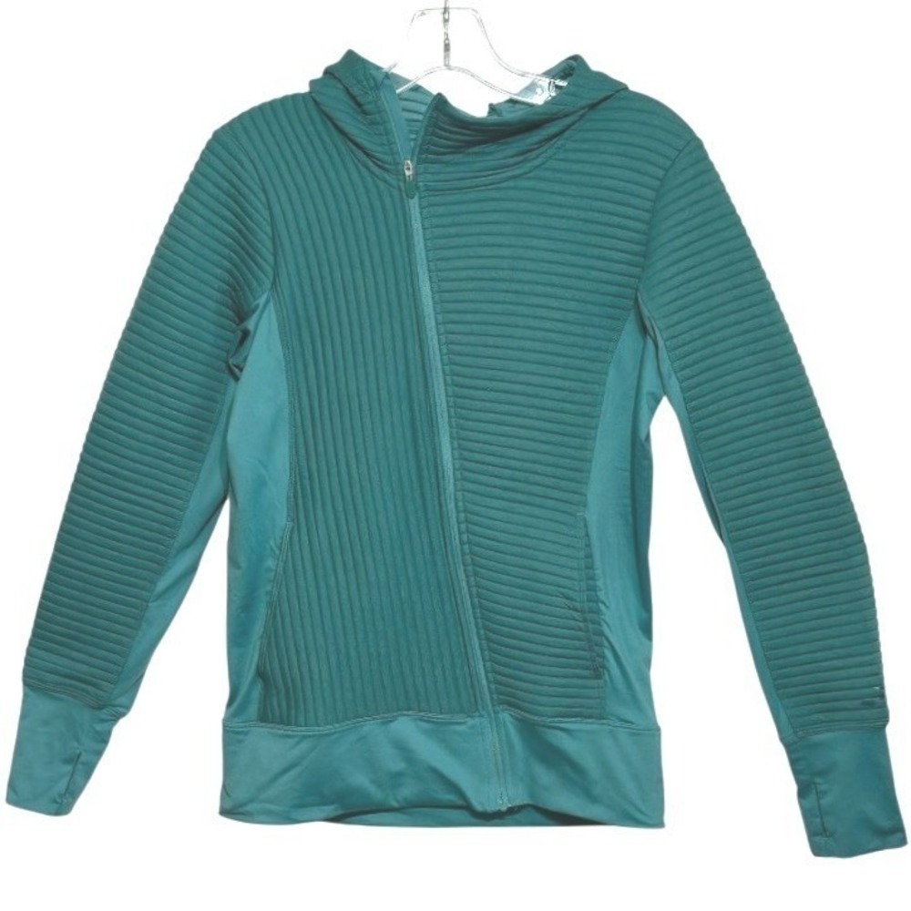 Brooks Women Running Jacket Teal Quilted Full Zip Hooded Gorpcore Performance M